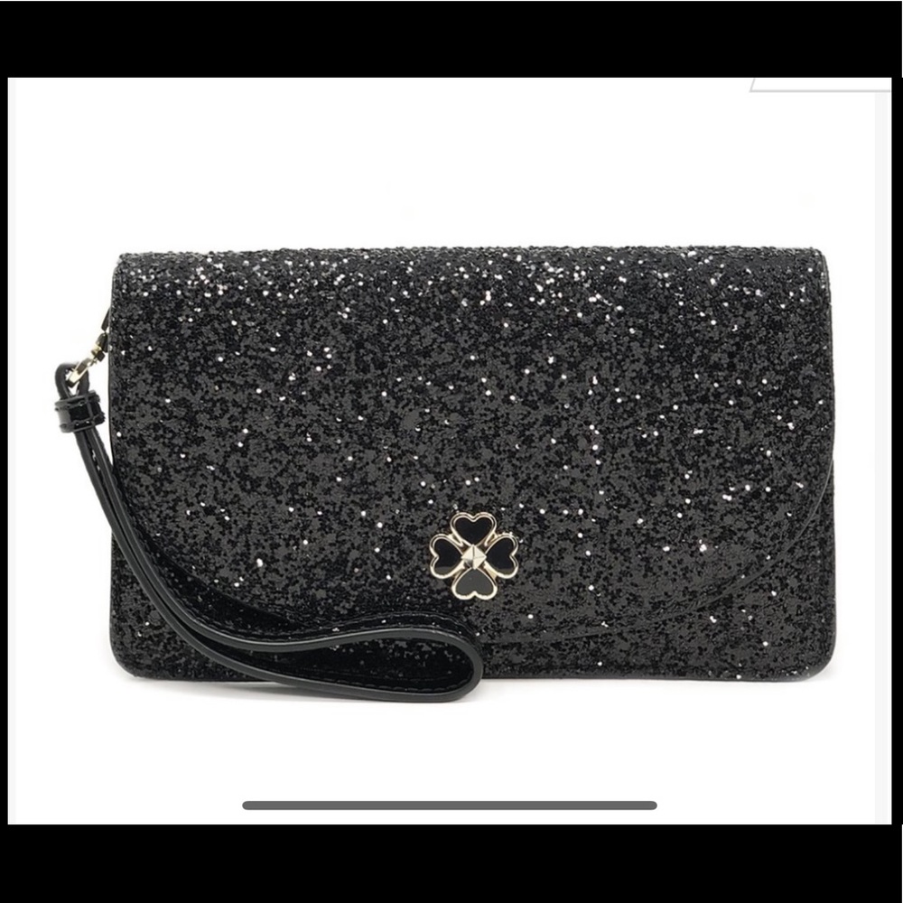 BNWT Kate Spade Black Glitter odette wristlet - Picture 1 of 6
